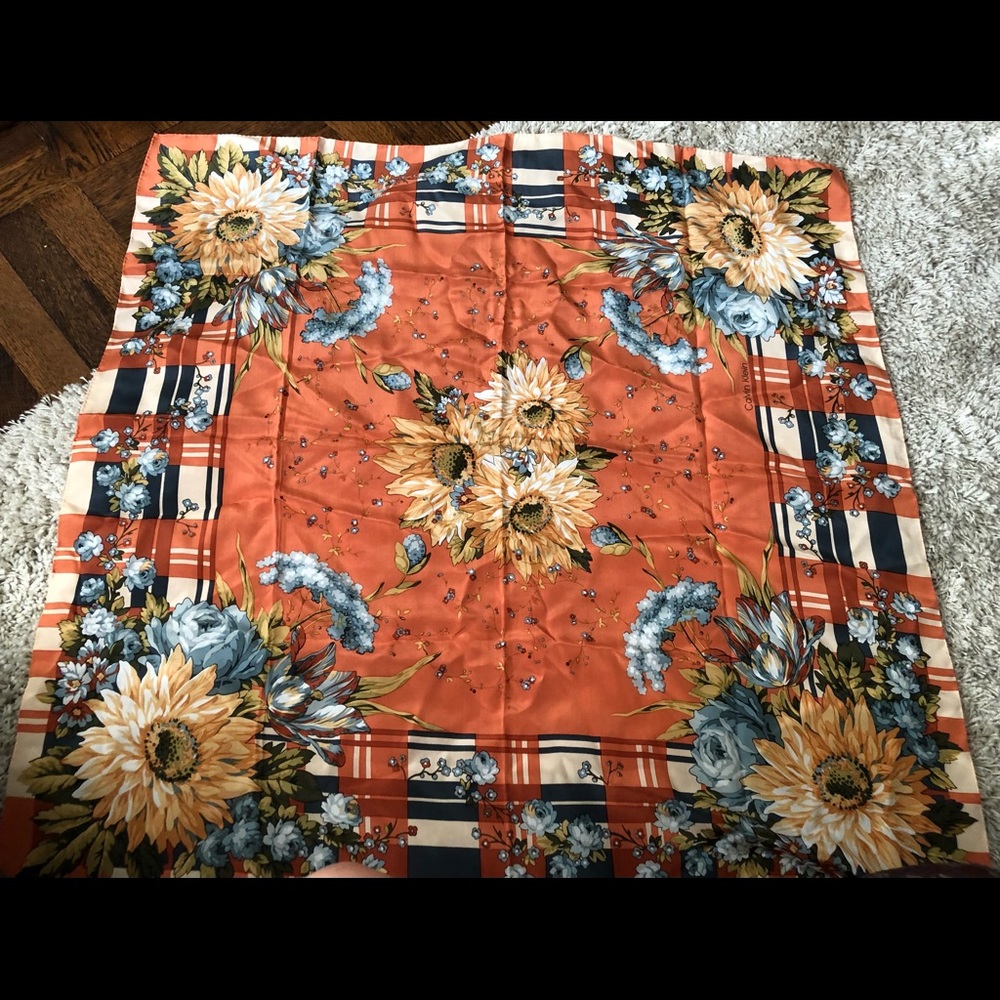 Vintage Calvin Klein 100% silk floral scarf made in Japan
